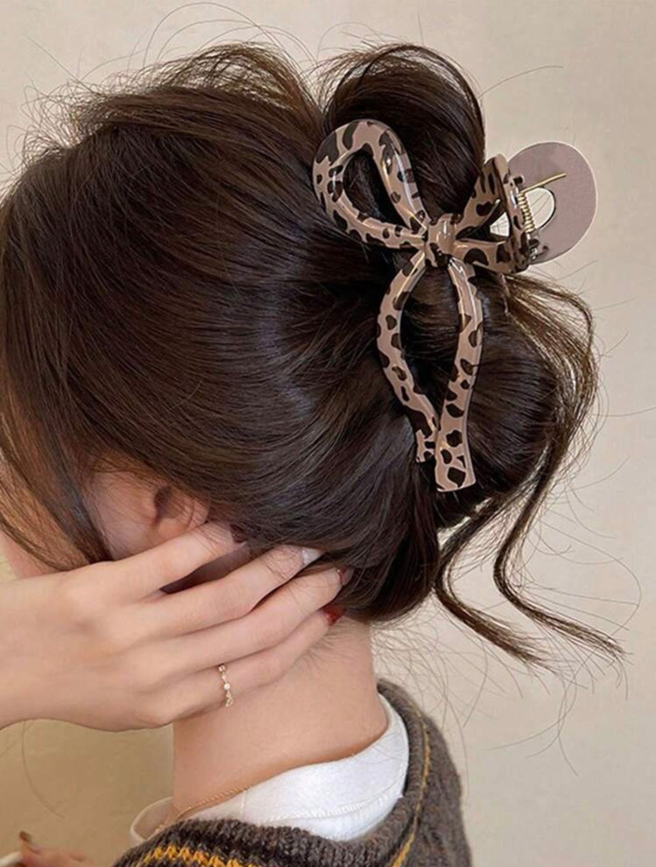 Tan Leopard Bow Hair Clip