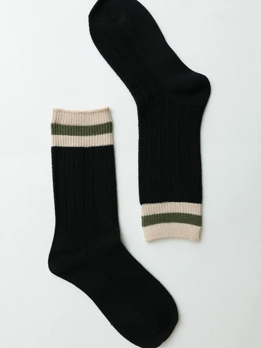 Cozy Retro Color Block Wool Crew Socks - Vintage Style