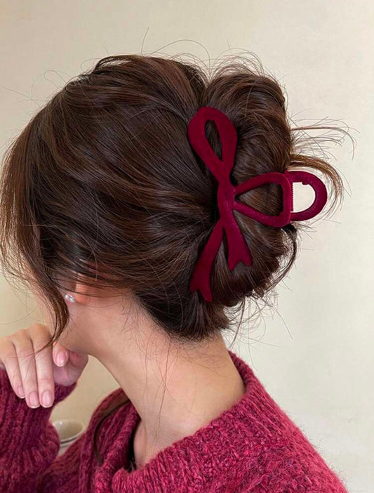 Burgundy Velvet Bow Clip