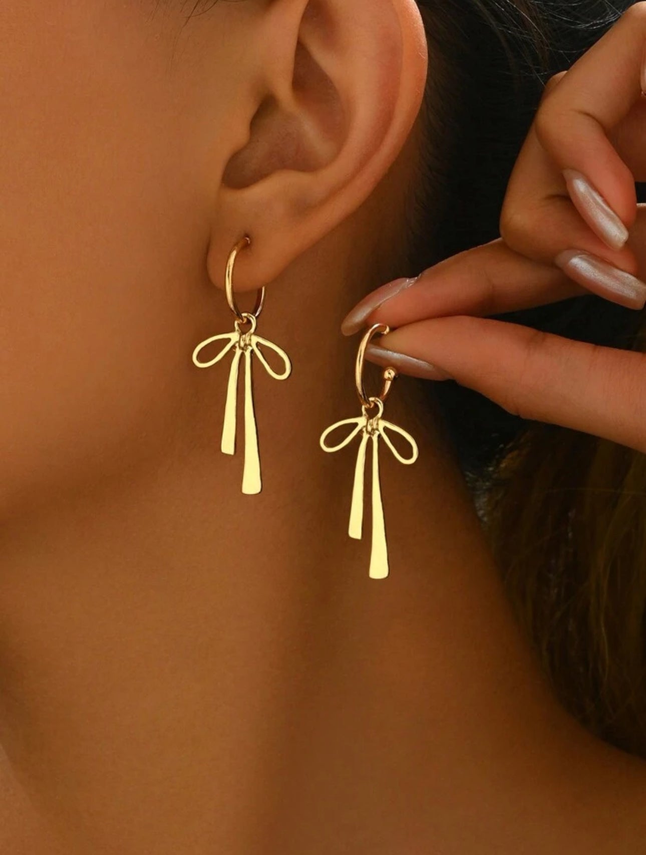 Dangly Gold Bow Earrings